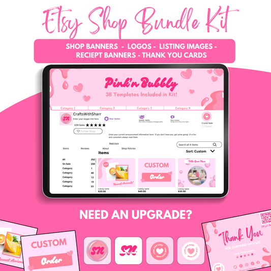 Etsy Pink & Bubbly Themed Shop Kit