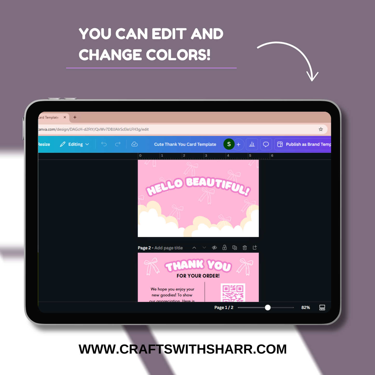 HELLO BEAUTIFUL Thank You Card Template